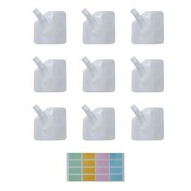 SOWAKA 10 Pcs Portable Fluid Bags with Sticker 30 ML Plastic Clear Travel Pouches Containers Refillable Squeeze Pouches for Toiletries Shampoo Conditioner Lotion Soap Liquids