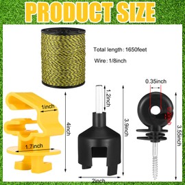 Kanayu 52 Pcs Electric Fence Kit Include 1640 ft Poly Wire 25 Black Fence Ring Insulators 25 Yellow T Post Insulators Socket Tool for Pet Animal Horse Cattle Livestock Pasture