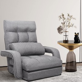 EazeHome Chaise Lounge Indoor, Folding Chair w/ 6 Positions, Adjustable Floor Chair with Back Support, Gaming Chairs for Adults, Sleeper Chair with Pillow, Folding Lazy Sofa with Armrests…