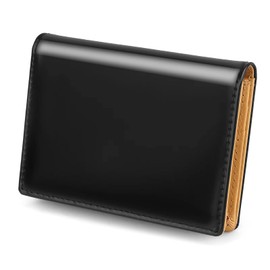 [WEN] 2022 Latest Business Card Holder, Men's, Cordovan & Cowhide Leather, Large Capacity, Magnetic Closure, 70 Business Cards, Includes Cosmetic Box, Genuine Leather, Business Card Case, Business Card Holder, Unisex, Black (Thick)