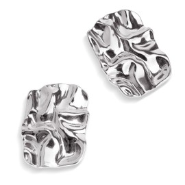 JeanBeau Chunky Silver Large Geometric Texured Stud Earrings for Women Girls, Trendy Statement Irregular Square Lightweight Hypoallergenic Earing Prom Fashion Jewelry Gift