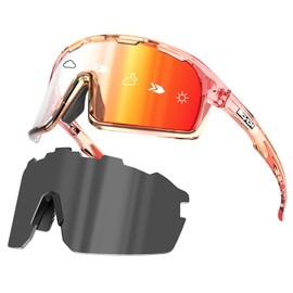 SCVCN Photochromatic Photochromic Cycling Glasses Polarised Men Women Sports Sunglasses Clear Cycling MTB Cycling Glasses Running Fishing Volleyball Tennis Mountaineering Hiking Red