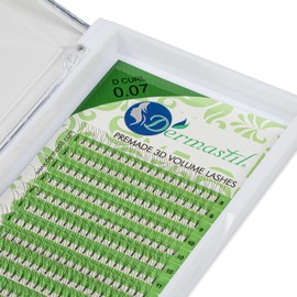 Dermastil 3D Premade Handmade Volume Eyelashes, Ready-to-Use Fan without Knots, D Curl, Thickness 0.07 mm, for Eyelash Extension, PBT, Vegan, 16 Strips (14 mm)