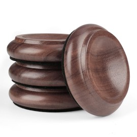 Premium Solid Wood Furniture Pads 4-Pack - Shock-Absorbing, Scratch-Proof Floor Protectors for Bed, Sofa, Chairs on Hardwood Floors & Carpets (Walnut, Round)