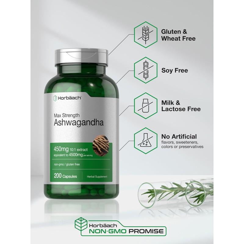 Horbäach Ashwagandha Supplement for Women and Men | 200 Capsules