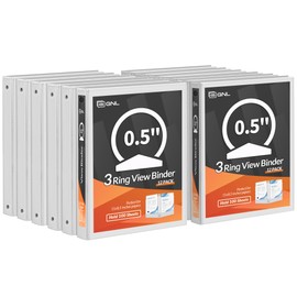 GNL 1/2 Inch Binders 3 Ring Economy, 1/2" Round Ring, Clear View Binder Three Ring PVC-Free & Non-Stick for School or Office Supplies, White - Gray, 12 Packs, Bulk