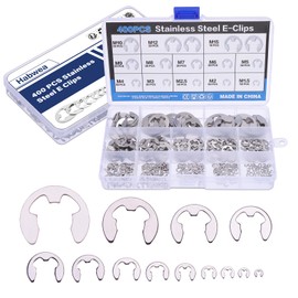 Habwea Pack of 400 Snap Ring Set, Stainless Steel, E-Clip, Retaining Ring, External Internal Circlips, Snap Ring Assortment for Attaching, Bearings, Gears, Pulleys