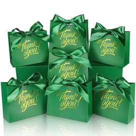 DOYIDE 100 Pack Small Thank You Gift Bags, 4.5x1.8x3.9in Party Favor Bags Boxes with Bow Ribbon, Small Paper Gift Bags with Gold Foil Printed, Mini Candy Treat Bags for Birthday Wedding Party Holiday