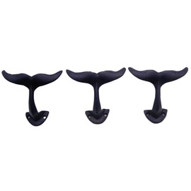 Navy Blue Whale Tail Cast Iron Wall Hooks, Wall Mounted for Hanging Coats, Purses, Towels, Hats, Beach Themed Wall Decor, Set of 3, 4.75 Inches High