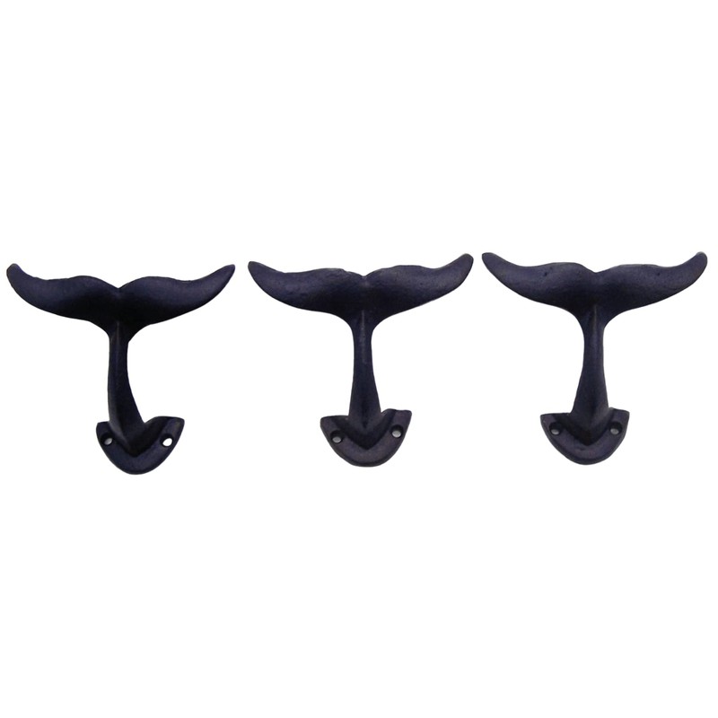 Navy Blue Whale Tail Cast Iron Wall Hooks, Wall Mounted