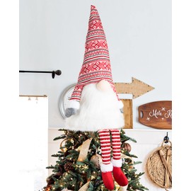 Lanpn Christmas Tree Topper Large Tomte Gnome Santa Ornaments 23 Inch, Plush Gnome with High Hat and Legs for Xmas Tree Home Fireplace Table Ornaments Decorations (Red)