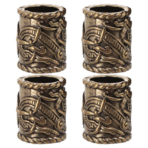 Beaupretty 4 Pieces Viking Beard Beads, Antique Viking Dragons Rune Beads Dreadlocks Tubes DIY Hair Braid Rings Jewelry for Women Men (Bronze)