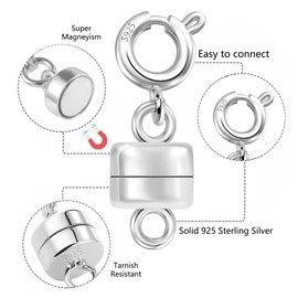Sterling Silver Magnetic Chain Clasp Jewellery Clasp, ALEXCRAFT 925 Sterling Silver Magnetic Clasp Chain Extension Necklace Bracelet Chains Magnetic Connector Magnetic Accessories Jewellery Making