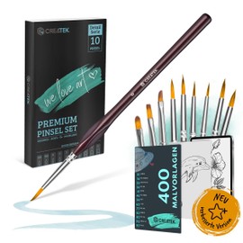 CreaTek© 10 Premium Detail Brushes, Size 5/0 to 8 with Practical Storage, Perfect Results for Watercolour, Acrylic, Oil, Model Building, Warhammer 40k, Painting by Numbers