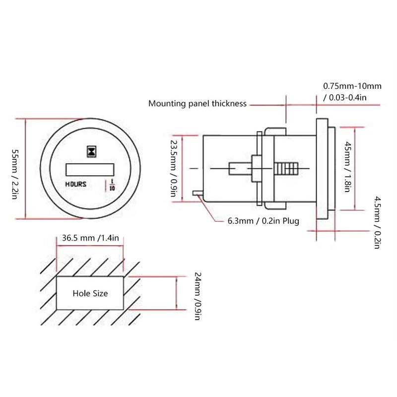 Hour Meter，0~99999.9 Hours Industrial Hour Meter，DC10~60V AC100~ Hour Meter Gauge，Waterproof