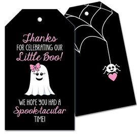 25 Ghost Thank You Favor Tags for Little Boo Baby Shower - Pink