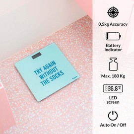 Fisura - Digital Bathroom Scale Try Again. Glass Bathroom Scales. Electronic Bathroom Scales up to 180 kg and 50 g Accuracy, Step-On Technology. 11,81 X 11,81 inches