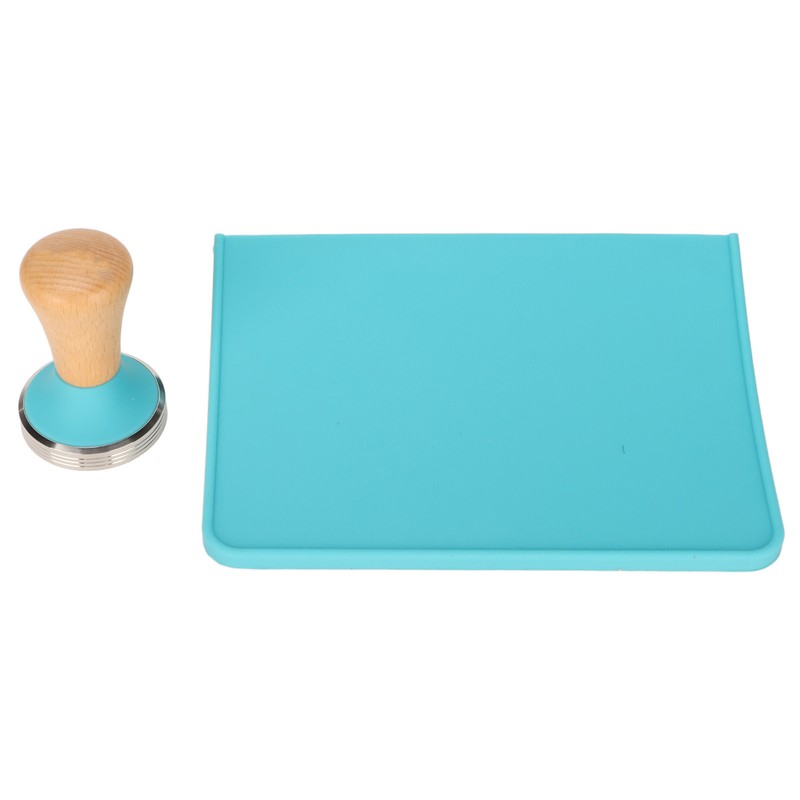 2Pcs Tamping Mat Silicone Coffee Pad with Beech Handle Tamper