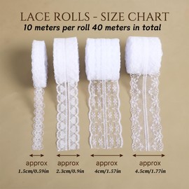 44 Yards White Lace Ribbon Crochet Lace Trim with Scalloped Edge