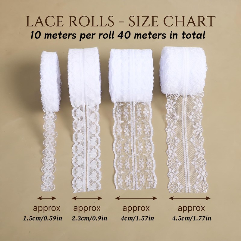 44 Yards White Lace Ribbon Crochet Lace Trim with Scalloped