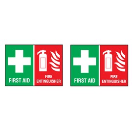 First Aid Fire Extinguisher Inside Vinyl Sticker Decals – Set of 2, 4-Inch Emergency Safety Kit Labels for Cars, Offices, and Toolboxes