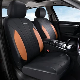 Coverado Car Seat Covers Full Set, Automotive Front and Rear Seat Covers, Leather Car Seat Covers Full Set 5 Seats, Airbag-Compatible, Brown Seat Covers for SUV Sedan Truck