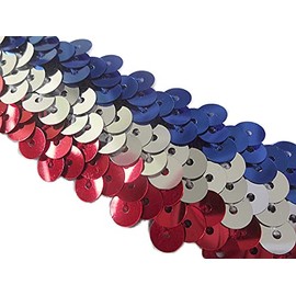 キラリ手芸部 No.1702スパンコールブレード収縮性タイプ_ストライプ_幅3.0cm×長さ2ｍ巻き【トリコロールカラー】（手芸用） シークイン sequin