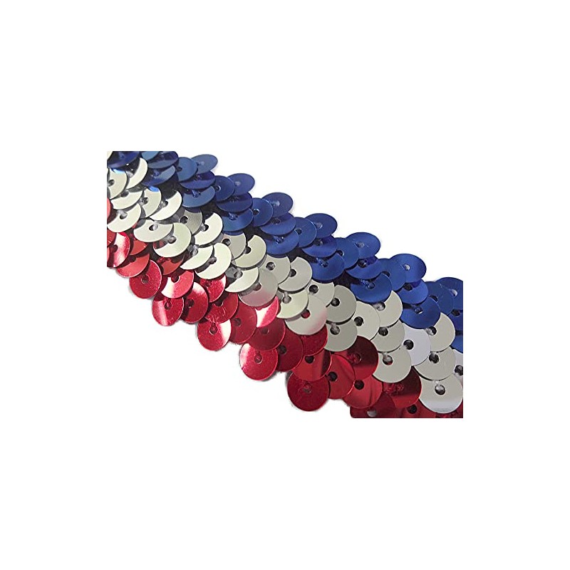 キラリ手芸部 No.1702スパンコールブレード収縮性タイプ_ストライプ_幅3.0cm×長さ2ｍ巻き【トリコロールカラー】（手芸用） シークイン sequin