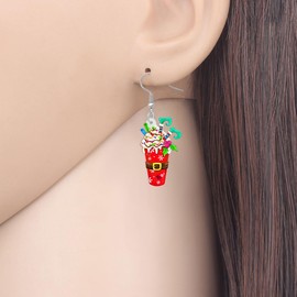 HUAGEO Acrylic Cute Christmas Gingerbread Candy Canes Ice Cream Dessert Cup Earrings Novelty Jewellery Dangle For Women Festival Gifts Charms (Red)