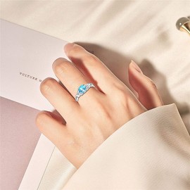 YL Celtic Ring 925 Sterling Silver 6.5MM Light Blue Cubic Zirconia Solitaire Engagement Wedding Ring for Bride, Women, Silver, March, Aqua Blue