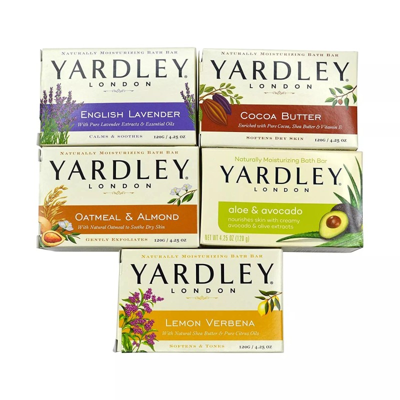 Yardley Soap 5-Bath Bar Bundle - Lavender, Oatmeal, Aloe, Cocoa