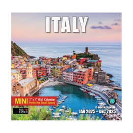RED EMBER Italy Mini 2025 Wall Calendar 12 Month | 7" x 14" Open | Thick & Sturdy Paper | Giftable | Calendar 2025