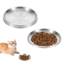 Pack of 4 Flat Cat Bowls, Stainless Steel Feeding Bowl, Cat Bowl, Cat Plate, Cat Bowl, Stainless Steel, Cat Bowl, Cat Feeding Bowl, Flat for Drop-Resistant and Easy to Clean