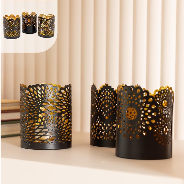 Gadgy Tea Light Holder Black Gold - Lantern Dining Table