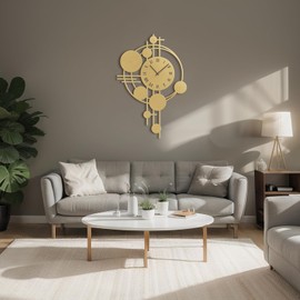 SIGNLEADER Metal Wall Clock Wall Art Decor, Modern Geometric Wall Sculpture Clock Silent Battery Operated Hangings Home Decoration for Living Room, Bedroom, Kitchen, Bathroom - 30" Gold