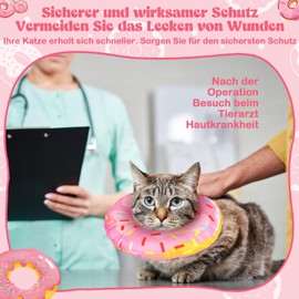 Cat Collar, Soft Adjustable Cat Neck Collar, Neck Collar for Cats (S/M/L), Effective Protection against Licking, Cats and Small Dogs After Surgery (Pink Doughnut, M (Neck: 17-27 cm))