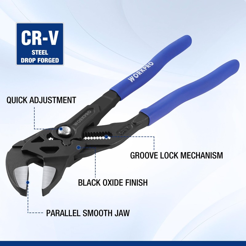 WORKPRO Pliers Wrench Set, 7 & 10-Inch CR-V Construction Wrench