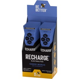 Be Better Recharge Electrolitos en Polvo, Sin Azúcar, Sin Calorías, Sin Colorantes, 24 Sobres, Sabor Moras