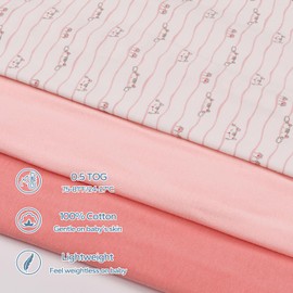 ZIGJOY 0.5 Tog Baby Sleep Sack 12-24 Months 100% Cotton Baby Wearable Blanket Summer Sleep Sack Baby Sleeping Bag for Newborn and lnfant, Pink Cat