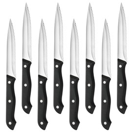 Juego de Cuchillos Dentados para Carne: 8 Piezas de Cuchillos para Carne de Acero Inoxidable - Juego de Cuchillos Afilados para Pan/Mantequilla/Carne (Plata)