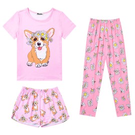 Mirawise Girls Pajamas Sleepwear Set Cotton Short Pjs Clothes Night Shirts Pant Corgi 12 13