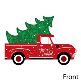 Big Dot of Happiness Merry Little Christmas Tree - Shaped Fill-in Invitations - Red Truck Christmas Party Invitation Cards with Envelopes - Set of 12