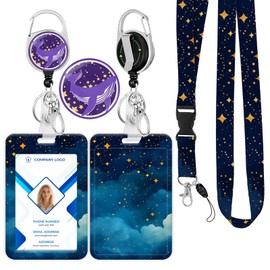 Retractable ID Badge Holder & Retractable Lanyard for Teacher, Nurse - Cute ID Badge Clip, Vertical Card Protector with Keychain for Women Men (Hospital School Office)