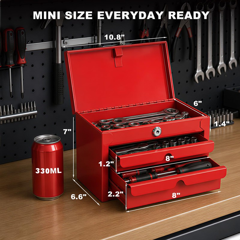JACK BOSS Mini Tool Box with Two Drawers and Lockable