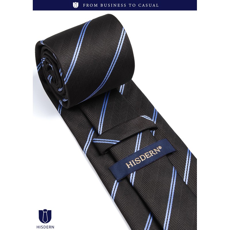 HISDERN A3-02 Formal Necktie Set, Men's, Brown, Striped, Tie Clip,