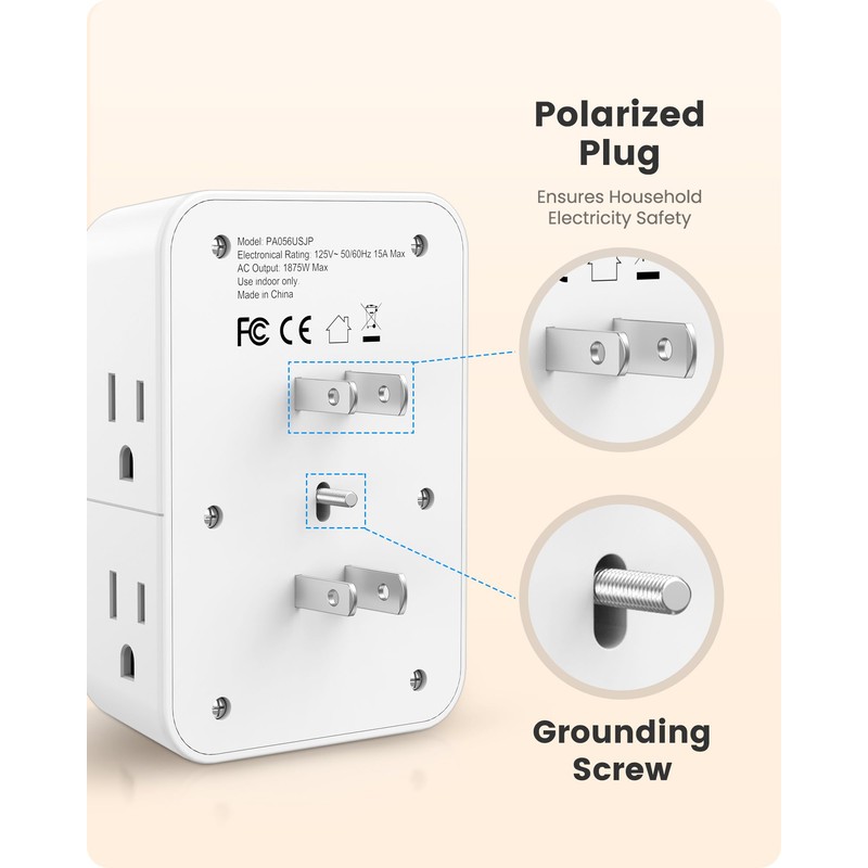 LENCENT 2 Prong Power Strip, 3 to 2 Prong Outlet