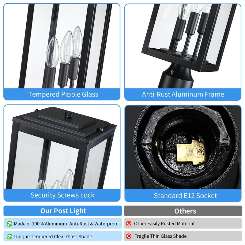 MYHXQ 16.6'' Dusk to Dawn Post Light Outdoor, Large 3-Light
