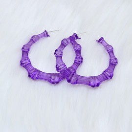 80s 90s Large Bamboo Hoop Earrings Hip Hop Statement Earring Fashion Jewelry Gift-purple