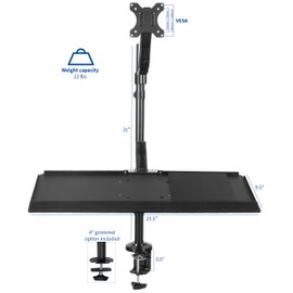 VIVO Sit-Stand Height Adjustable Pneumatic Spring Arm Keyboard Tray Desk Mount for 1 Screen up to 32 inches STAND-SIT1B