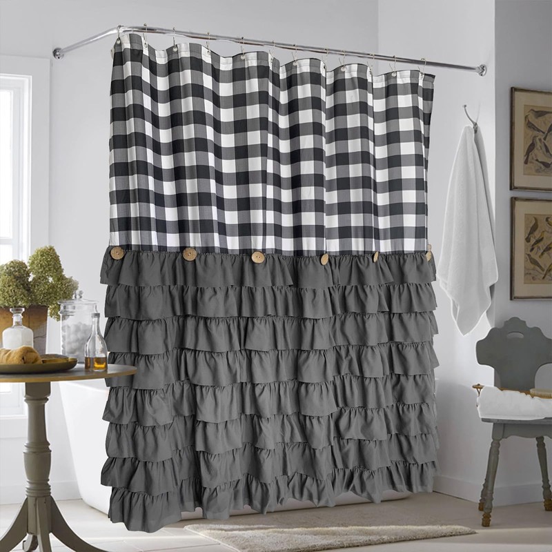 Seasonwood Farmhouse Shower Curtain Grey Shower Curtain with Button Bathroom